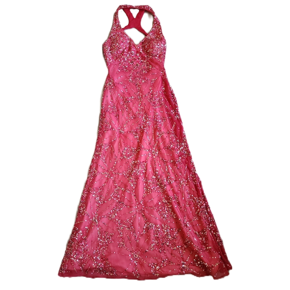 Cache Size 2 Pink Sequin Long Formal Dress